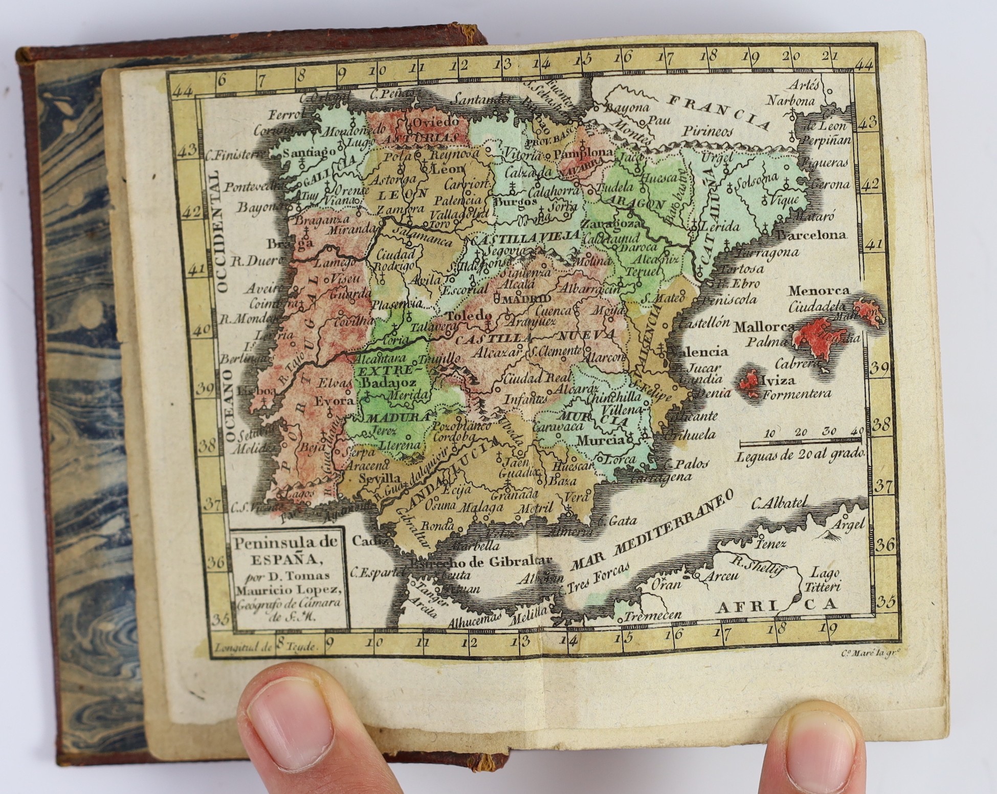 Kalendario Manual y Guia de Forasteros en Madrid, 24mo, red morocco, with coloured engraved map of Spain, lacking portraits, 1817, bound with Estado Militar de Espana, lacking map of Madrid, 1817; Enrique, Jacobo Bernard